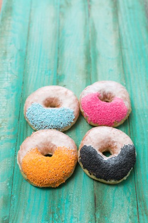 various baked donuts, sweet foodの写真素材