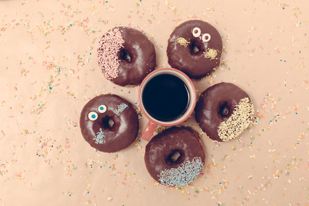 breakfast with donut and coffeeの写真素材