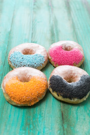 various baked donuts, sweet foodの写真素材