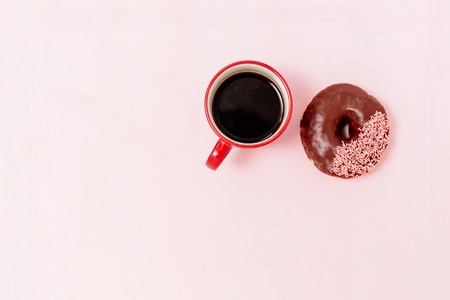 breakfast with donut and coffeeの写真素材