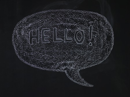 Thought bubble blackboard / chalkboard. Thought bubble drawing with chalk on black chalkboardの写真素材