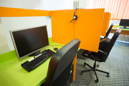 empty startup business office interior with modern computers and furnitureの写真素材
