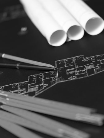 presenting the blueprint of a new houseの写真素材