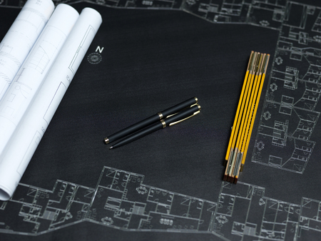 presenting the blueprint of a new houseの写真素材
