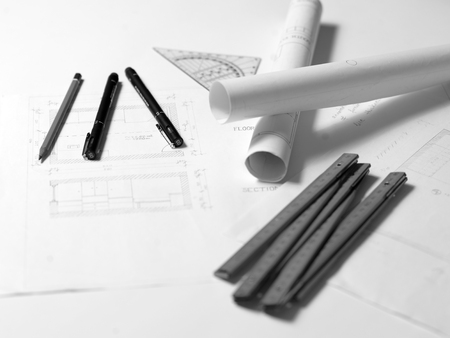 presenting the blueprint of a new houseの写真素材