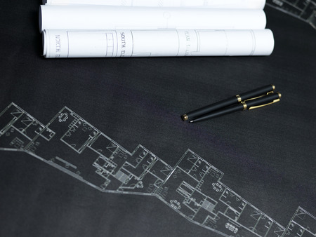 presenting the blueprint of a new houseの写真素材
