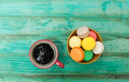 Colorful macaroons and caffee.の写真素材