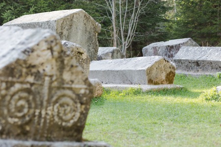 The Medieval Tomb in Bosnia. Stecak tombstones from medieval period.の写真素材