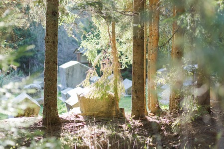 The Medieval Tomb in Bosnia. Stecak tombstones from medieval period.の写真素材