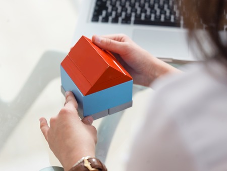 Building a home concept. making house out of pieces. Building blocks homeの写真素材