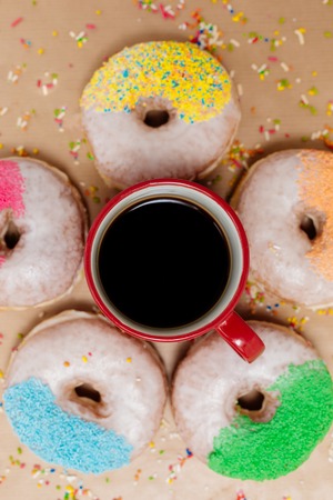 fresh donuts with coffeeの写真素材