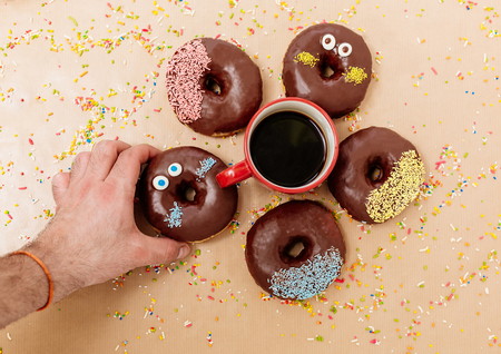 fresh donuts with coffeeの写真素材