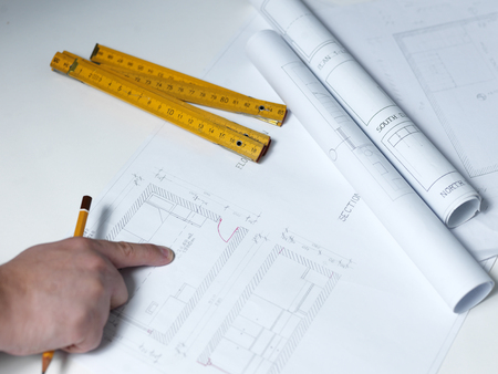 presenting the blueprint of a new houseの写真素材