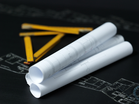 presenting the blueprint of a new houseの写真素材