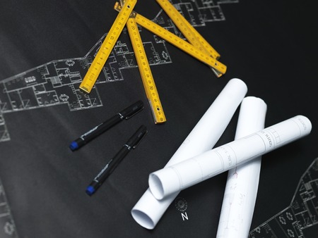 presenting the blueprint of a new houseの写真素材