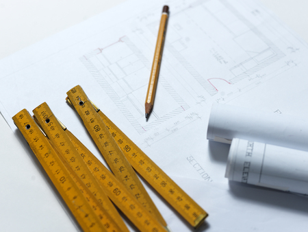 presenting the blueprint of a new houseの写真素材