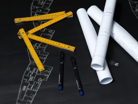 presenting the blueprint of a new houseの写真素材