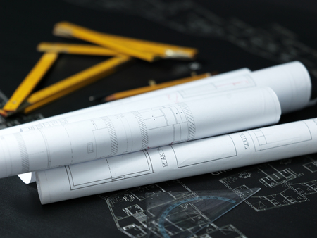 presenting the blueprint of a new houseの写真素材
