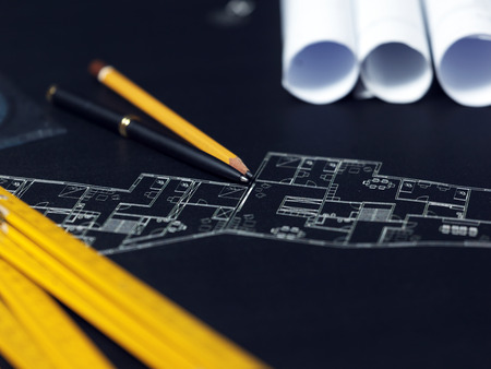 presenting the blueprint of a new houseの写真素材