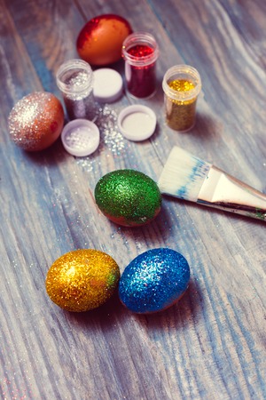 DIY project and new creative idea how to color Easter eggsの写真素材
