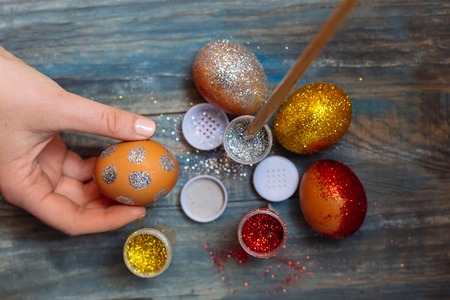 DIY project and new creative idea how to color Easter eggsの写真素材