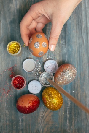 DIY project and new creative idea how to color Easter eggsの写真素材