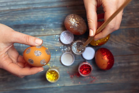 DIY project and new creative idea how to color Easter eggsの写真素材