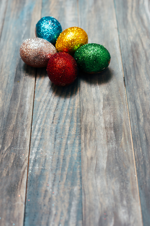 Easter eggs on wooden backgroundの写真素材