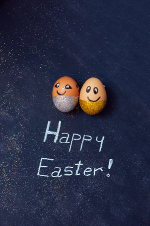 Colorful Easter eggs, happy easterの写真素材