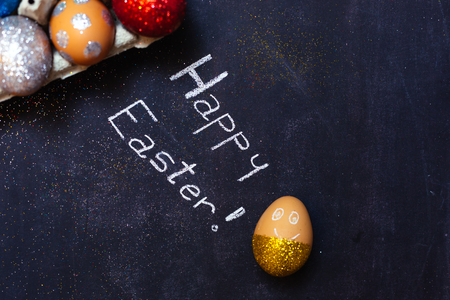 Colorful Easter eggs, happy easterの写真素材