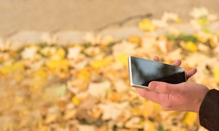 Man using cellphone outdoors.の写真素材