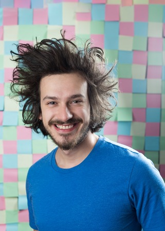 Man Cheerful Studio Portrait Concept, man with funny hairの写真素材