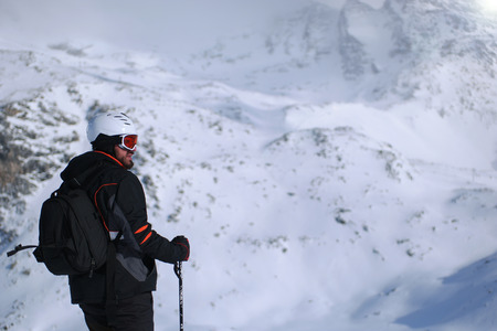 Skiing: Male skier in powder snow. Italian Alps, Europe.の写真素材