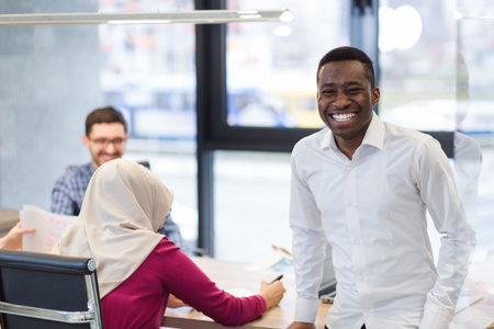 young business people group have meeting and working in modern bright office indoor