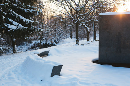 Alley in snowy morning