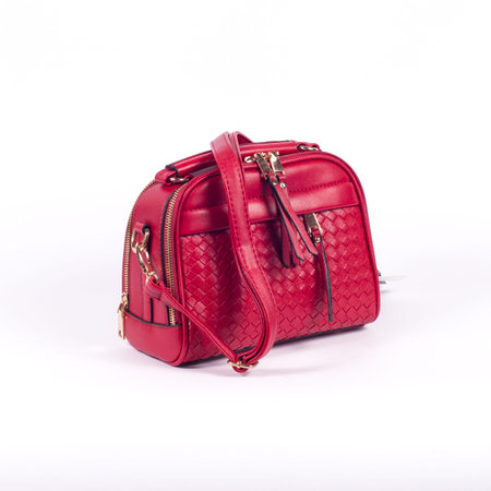 elegant leather ladies handbag isolated on white backgroundの写真素材