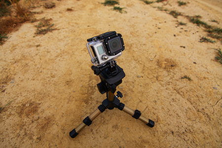 action camera in desertの写真素材