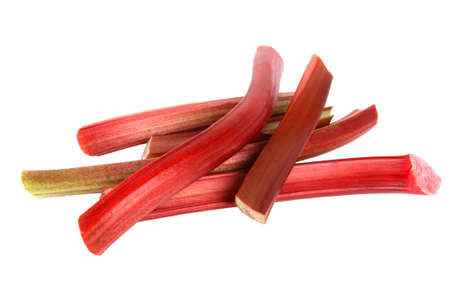 Fresh red rhubarb isolated on a white background.の写真素材