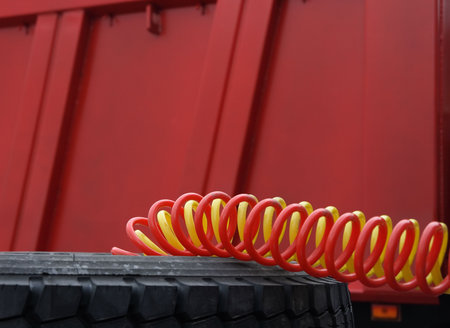 Cables the tractor-trailer in a spiral braid.の写真素材