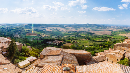 Panorama of Houses and Fields of the Hill Town of Montepulciano, Italyの写真素材