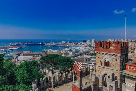 Aerial view of the port of Genoa viewed from D'Albertis Castle in Genoa, Italyのeditorial素材