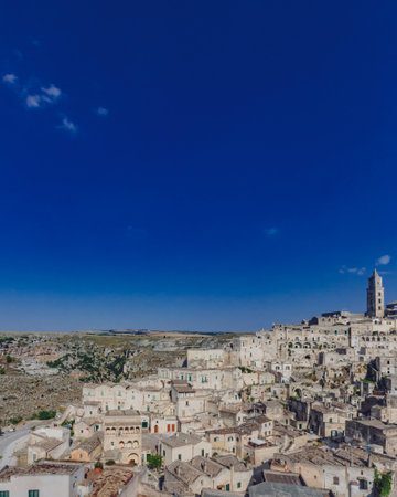 View of the sassi of Matera, Italy under blue skyの写真素材