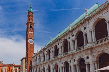 Palladian Basilica and clock tower in in the central Piazza dei Signori of Vicenza, italyのeditorial素材