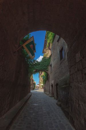 Street and houses of Civita di Bagnoregio, the dying city, in Italyの写真素材