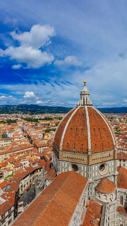 Florence Cathedral and the historic center of Florence, Italy viewed from Giotto's Bell Towerの写真素材
