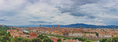 View of the historic center of Florence, Italy, viewed from Piazzale Michelangeloの写真素材