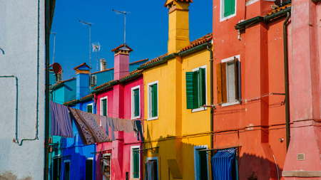 View of colorful houses on the island of Burano, Venice, Italyの写真素材
