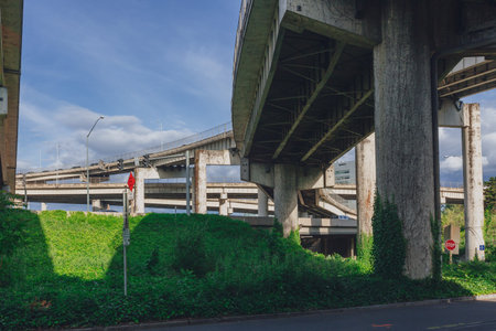 View of highway ramps near downtown Portland, USA