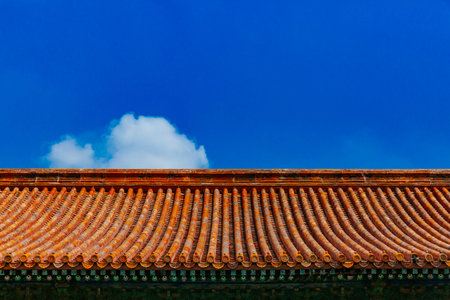 View of traditional Chinese architecture with yellow roof tiles