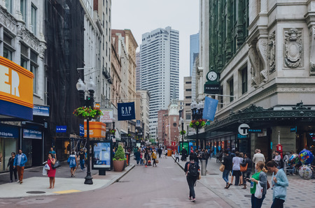 Boston, USA - May 29, 2016: View of streets and buildings of Downtown Crossing, a pedestrian shopping zone in downtown Bostonのeditorial素材